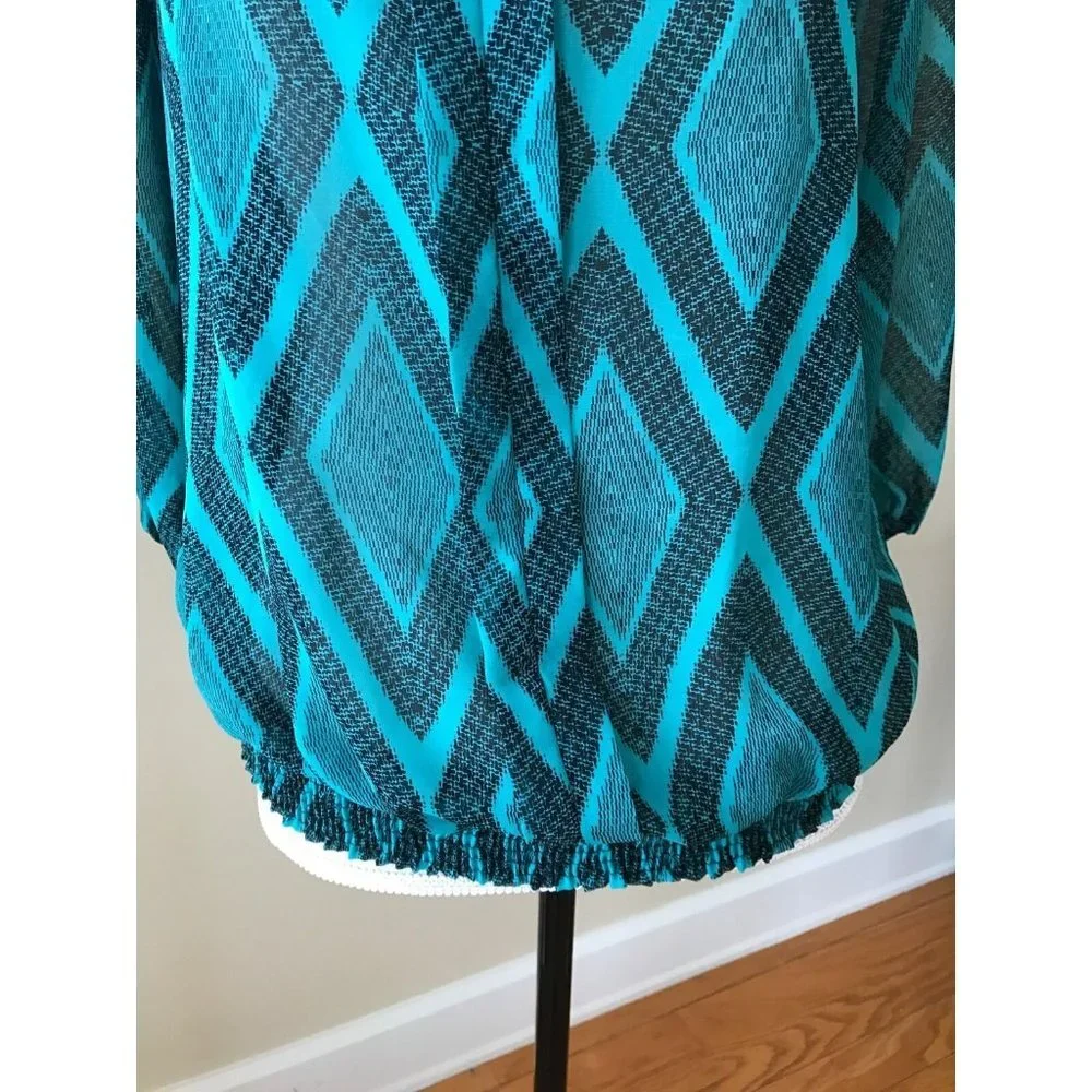 Pleione Black and Teal Tunic Blouse - Small - Picture 3 of 9